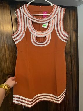 Queen of Sparkles - Longhorns Rust Sequin-Trim Dress